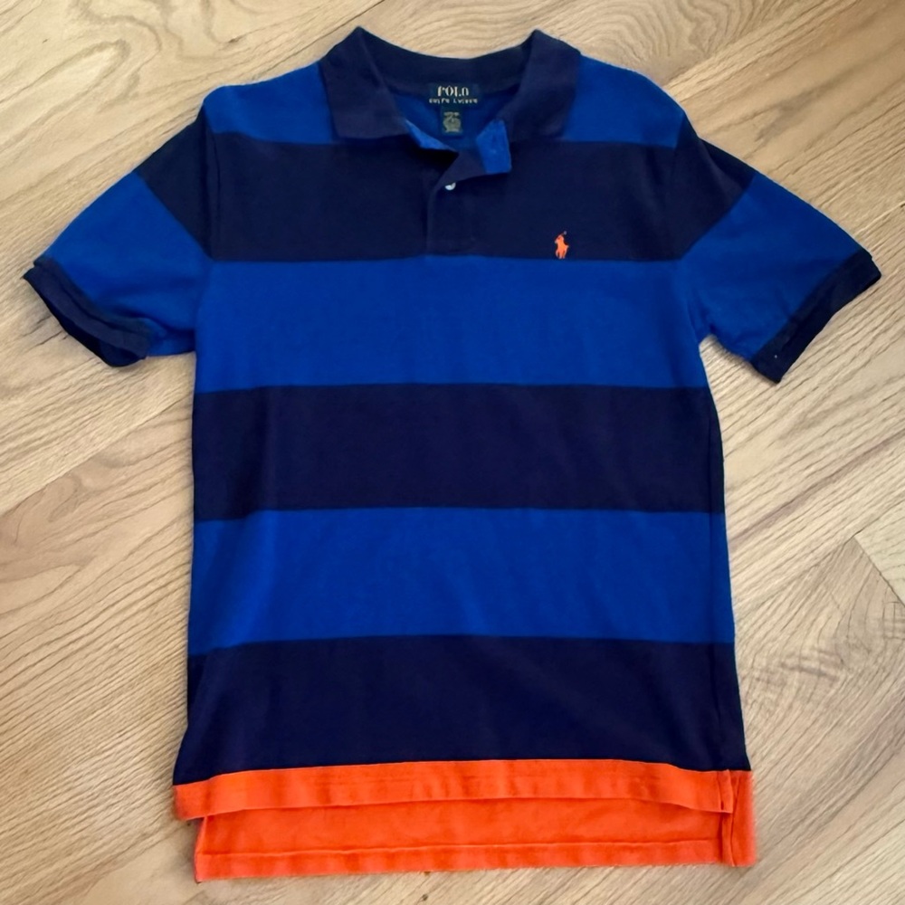 Polo by Ralph Lauren Kids Striped Polo Shirt in Blue and Orange - 100% Cotton